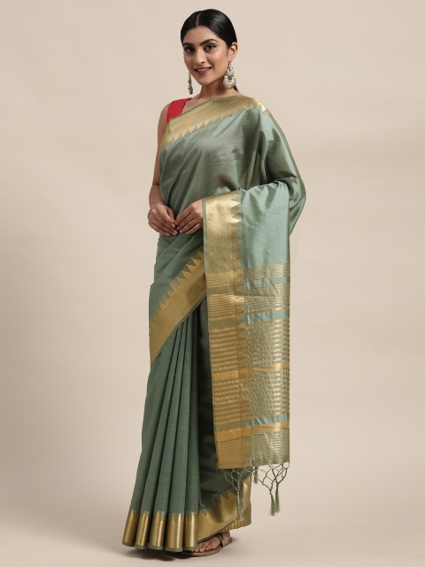 

DIVASTRI Green Silk Cotton Solid Banarasi Saree