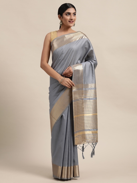 

DIVASTRI Grey Silk Cotton Solid Banarasi Saree