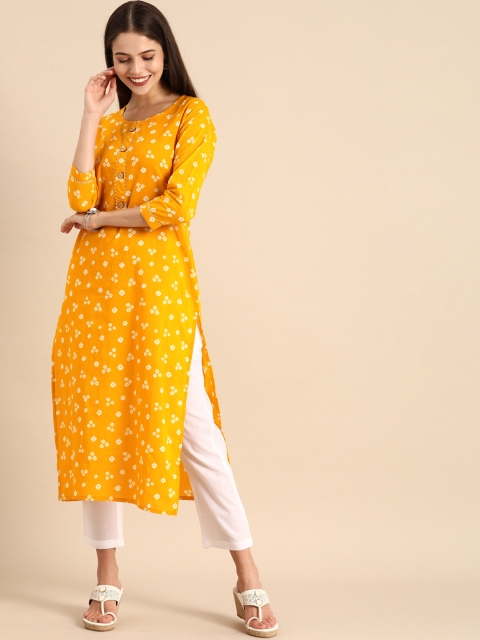 

Rajnandini Women Yellow Pure Cambric Cotton Bandhani Printed Kurta