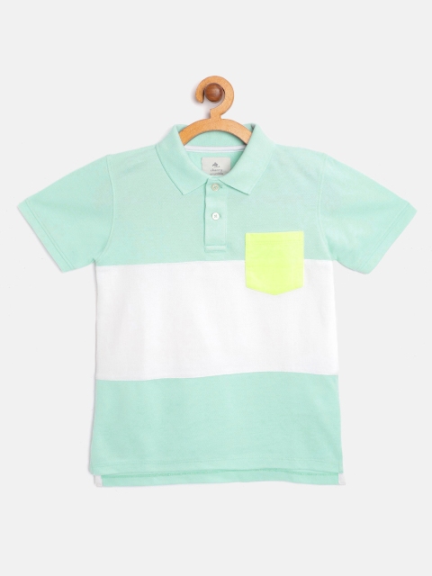 

Cherry Crumble Boys Sea Green & White Colourblocked Polo Collar T-shirt