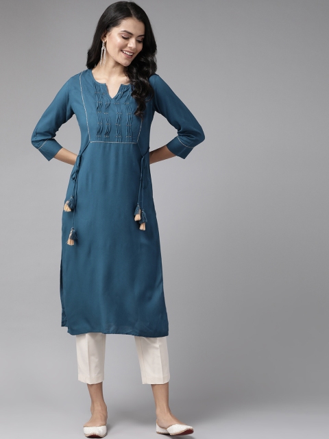 

Yufta Women Teal Blue Yoke Design Kurta