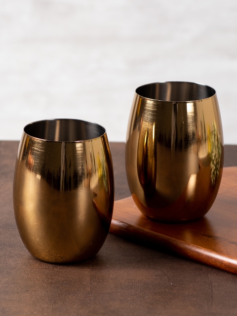 

nestroots Set Of 2 Gold-Toned Solid Stainless Steel Wine Glasses 450 ml