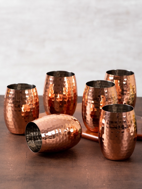 

nestroots Set Of 6 Copper-Toned Textured Stainless Steel Wine Glass 450 ML