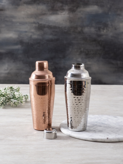 

nestroots Set of 2 Silver & Copper Solid Stainless Steel Cocktail Shakers 750 ml