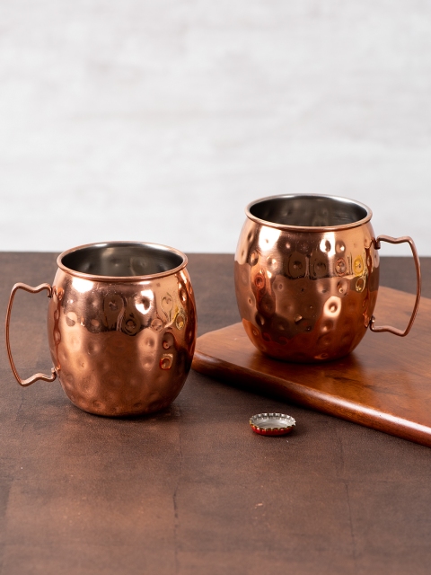 

nestroots Set Of 2 Copper-Toned Hammered Stainless Steel Wine Glasses 450 ML