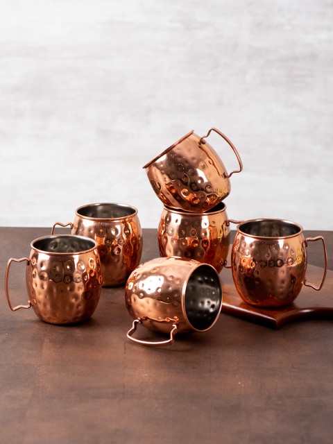 

nestroots Set of 6 Copper-Toned Hammered Stainless Steel Wine Glasses 450 ml