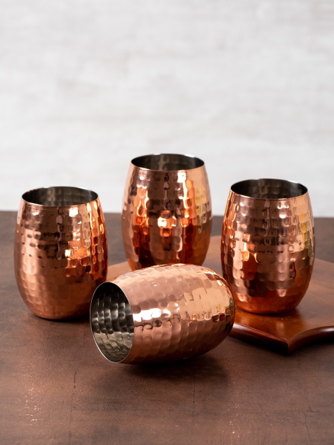 

nestroots Set Of 4 Copper-Toned Hammered Stainless Steel Wine Glasses 450 ml