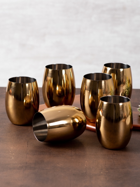 

nestroots Set of 6 Gold-Toned Solid Stainless Steel Wine Glasses 450 ml