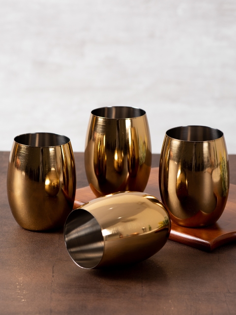 

nestroots Set Of 4 Gold-Toned Solid Stainless Steel Wine Glass 450 ML