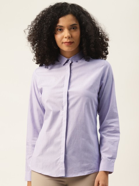 

Hancock Women Lavender Pure Cotton Slim Fit Solid Formal Shirt