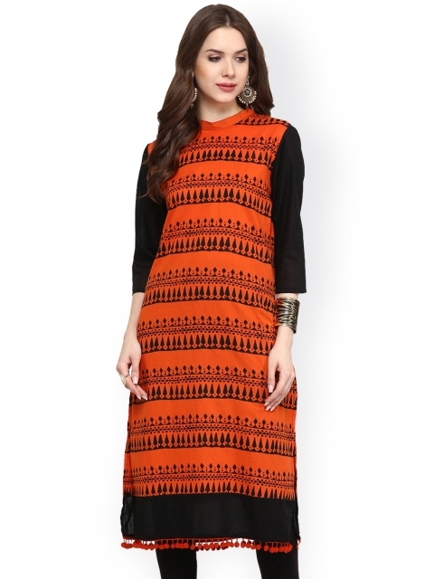 

Pannkh Orange Block Print Kurta