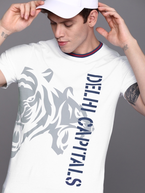 

WROGN ACTIVE Men White Delhi Capitals Printed Slim Fit Round Neck Pure Cotton T-shirt