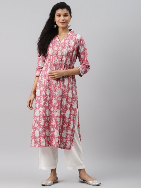 

AHIKA Women Pink & White Pure Cotton Ethnic Motifs Printed Kurta