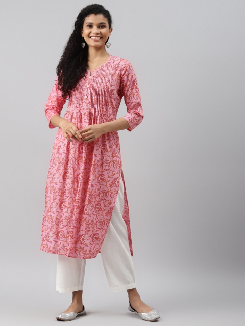 

AHIKA Women Pink & Orange Pure Cotton Ethnic Motifs Printed Kurta