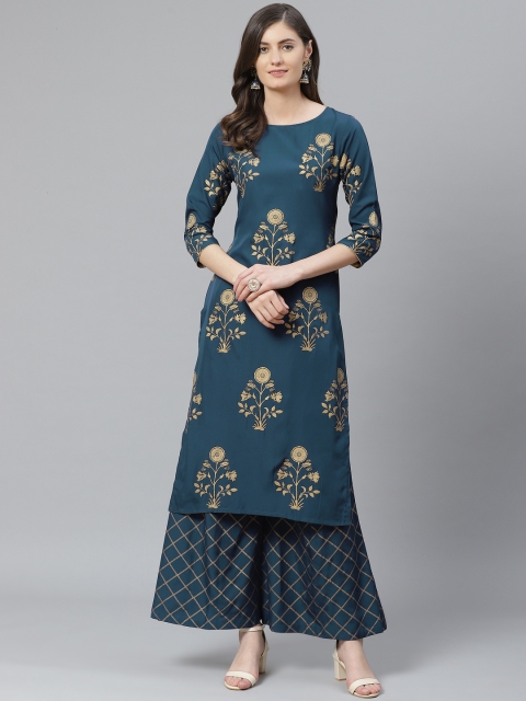 

AHIKA Women Navy Blue & Golden Printed Kurta with Palazzos