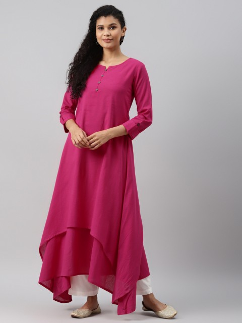 

AHIKA Women Pink Pure Cotton Solid A-Line Kurta