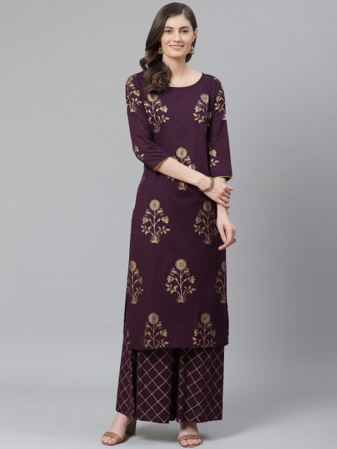 

AHIKA Women Purple & Golden Foil Printed Kurta with Palazzos