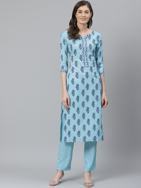 

AHIKA Women Blue Printed Kurta with Trousers