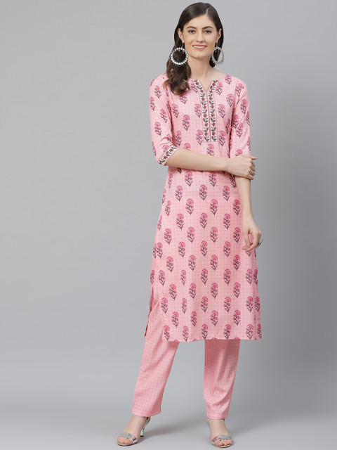 

AHIKA Women Pink Printed Kurta with Trousers