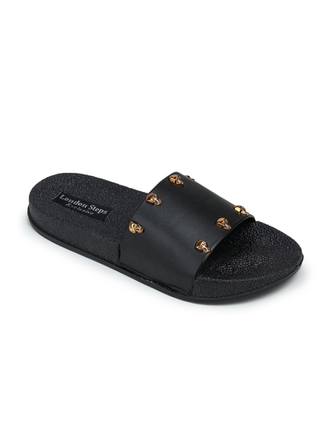 

LONDON STEPS Men Black Embellished Sliders