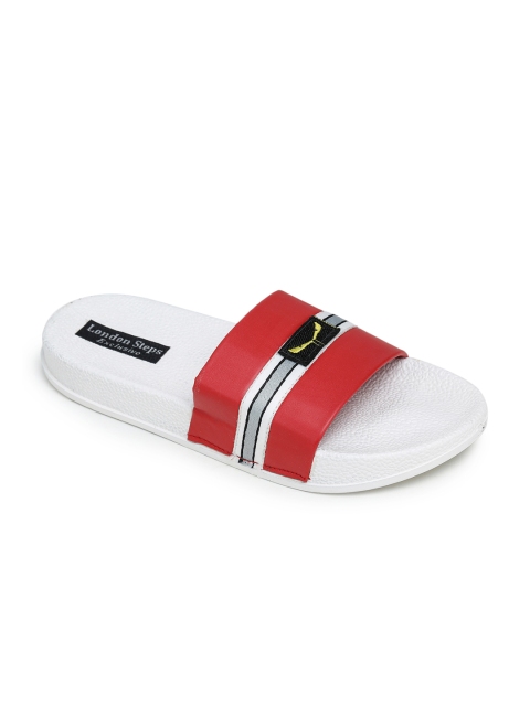 

LONDON STEPS Men Red & White Striped Sliders