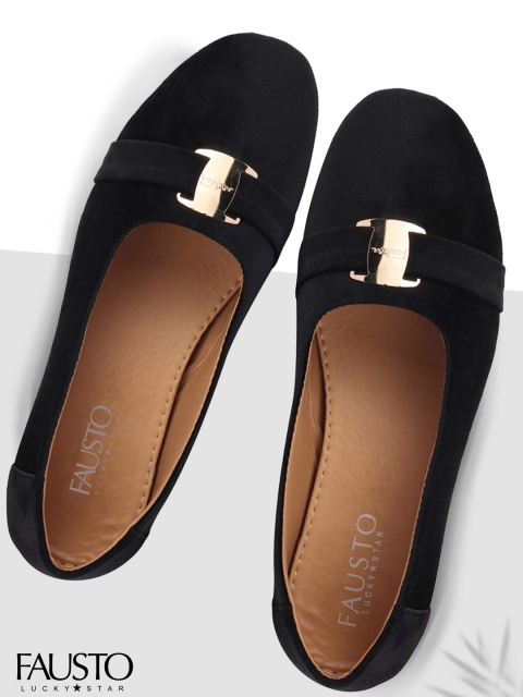 

FAUSTO Women Black Solid Suede Ballerinas