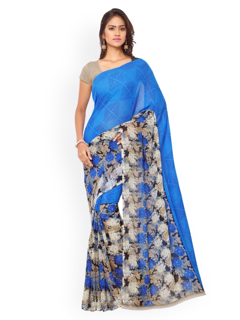 

Triveni Blue Poly Georgette Floral Print Saree