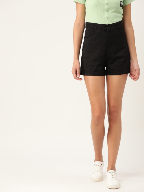

Moda Rapido Women Black High-Rise Denim Shorts