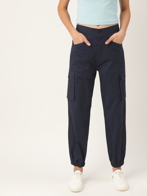 

Moda Rapido Women Navy Blue Solid High-Rise Cargos Trousers