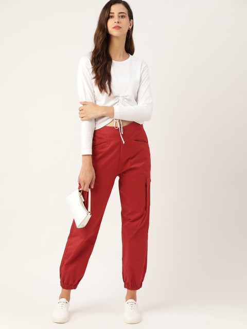

Moda Rapido Women Red Solid High-Rise Cargos