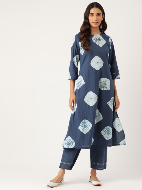 

Moda Rapido Women Navy Blue Ethnic Motifs Printed Pure Cotton Kurta with Palazzos