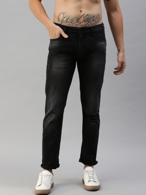 

HERE&NOW Men Black Slim Fit Mid-Rise Low Distress Stretchable Jeans