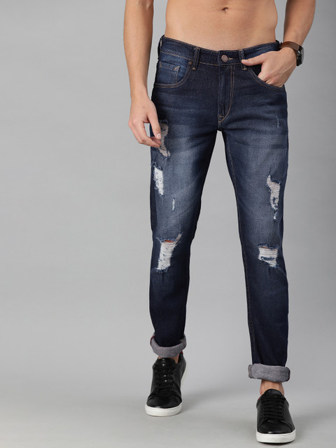 

HERE&NOW Men Blue Mid-Rise Highly Distressed Skinny Fit Light Fade Jeans