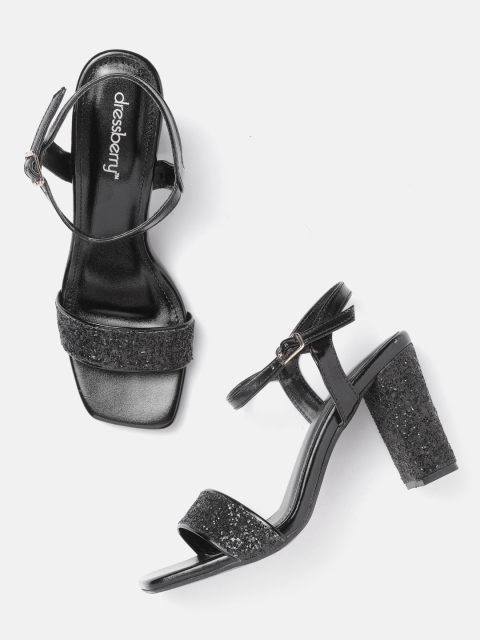 

DressBerry Black Glitter Design Party Block Heels