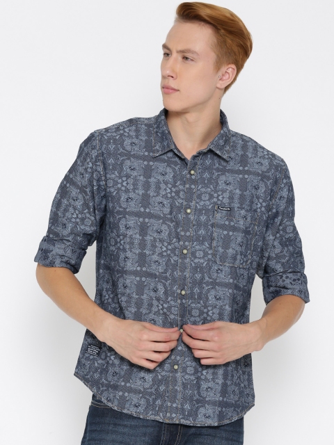 

Pepe Jeans Navy Patterned Semi Fit Casual Shirt, Navy blue