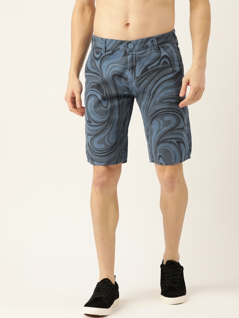 

Moda Rapido Men Blue & Black Printed Slim Fit Mid-Rise Chino Shorts