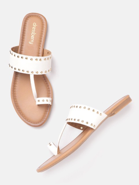 

DressBerry Women White & Gold-Toned Embellished One Toe Flats