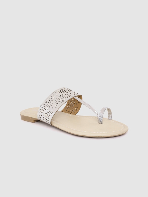 

DressBerry Women Silver-Toned Laser Cuts One Toe Flats