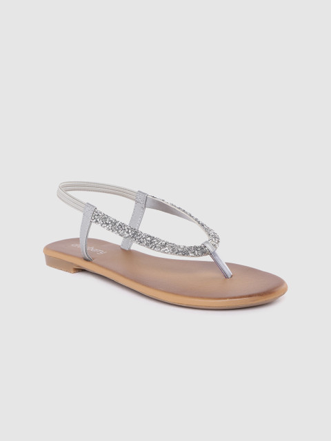 

DressBerry Women Silver-Toned Embellished Open Toe Flats