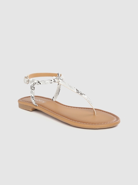 

DressBerry Women White & Black Snakeskin Print T-Strap Flats