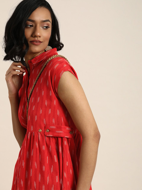 

Taavi Women Red Ikat Woven Design A-Line Dress