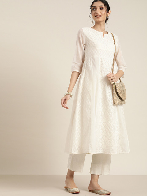 

Taavi Women Off-White Cora Handcrafted Ethnic Motifs Jacquard A-Line Kurta