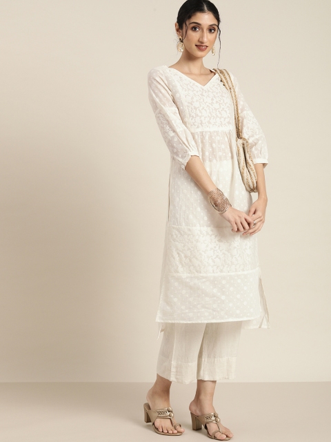 

Taavi Women Off-White Cora Handcrafted Ethnic Motifs Jacquard Straight Kurta