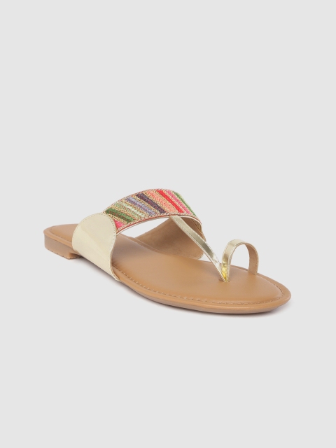 

Anouk Women Gold-Toned & Pink Ethnic Embellished One Toe Flats