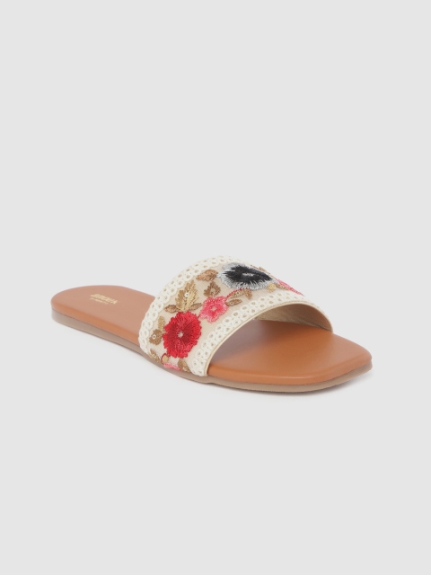 

Anouk Women Beige & Red Floral Embroidered Open Toe Flats