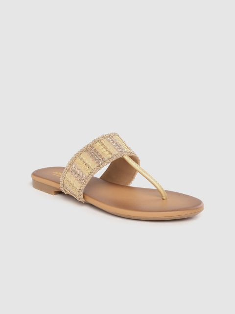 

Anouk Women Beige & Gold-Toned Ethnic Embellished T-Strap Flats