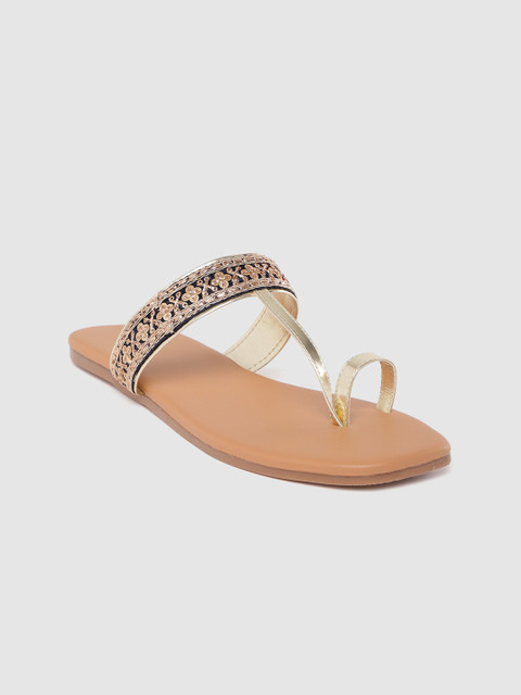 

Anouk Women Gold-Toned & Navy Blue Sequinned Ethnic One Toe Flats