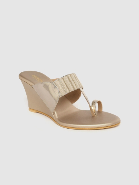 

Anouk Women Cream-Coloured & Gold-Toned Woven Design Handcrafted Wedges