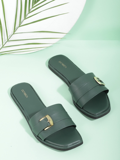 

CORSICA Women Green Open Toe Flats with Buckle Detail