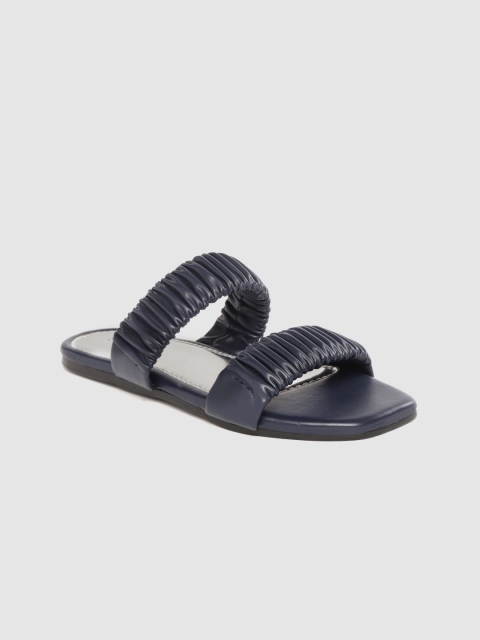 

CORSICA Women Navy Blue Solid Ruched Open Toe Flats